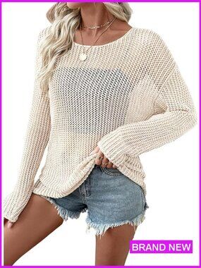 Crochet Hollow Out Pullover Sweater Lightweight Beach Cover Up Cruise Outfits